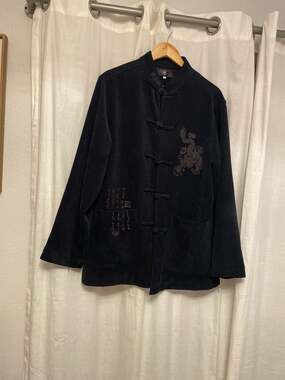 OS Classic Black Corduroy Dragon Embroidered Tang Suit Jacket